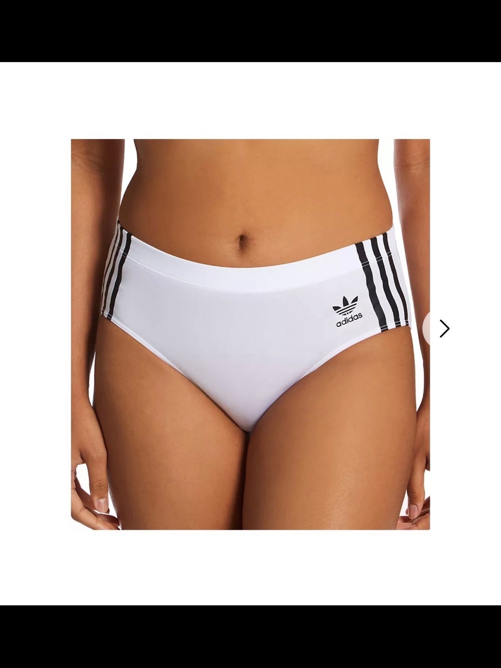 adidas White Bikini Bottom with Black Three-Stripes